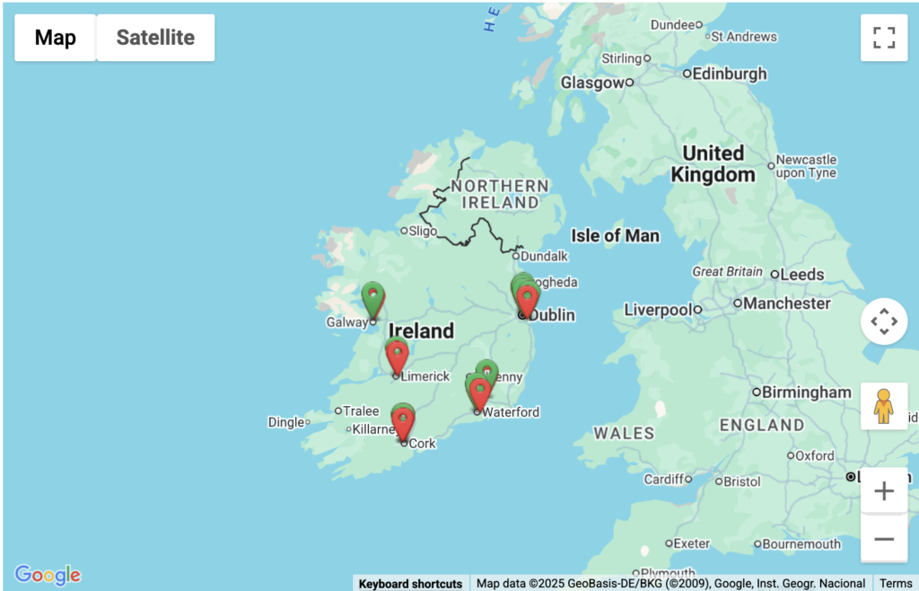 This map shows the location of each Magdalene Laundry on a map.